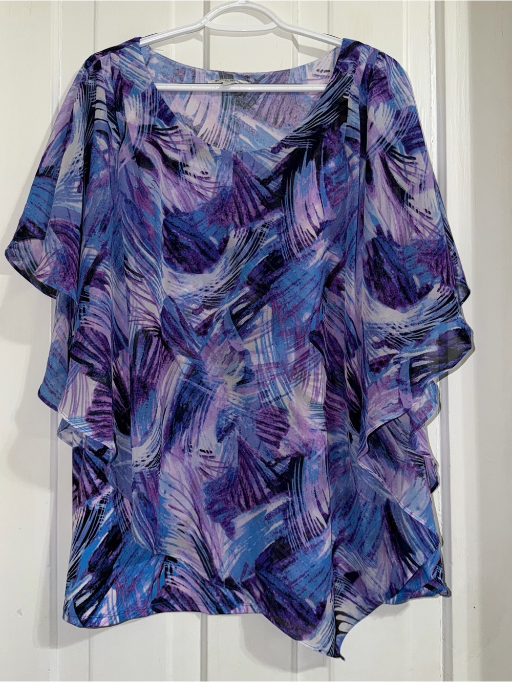 Women's plus size 2x shirt top Flowy Purple & Blue Abstract Print Blouse